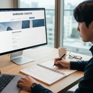 삼성커리어스 웹사이트 화면과 지원서 작성 노트