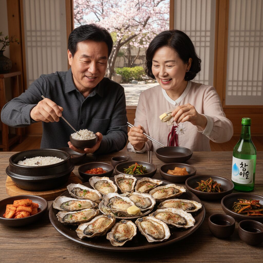 섬진강 벚굴 구이 준비된 식탁