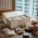 백년화편 소담세트 상자와 개별 포장된 떡