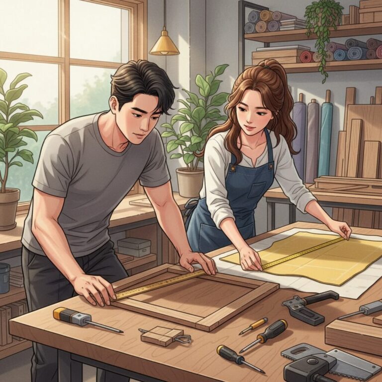 자와 줄자로 길이를 재는 모습을 묘사한 일러스트