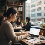 소상공인이 노트북으로 온라인 지원 서류를 작성하는 모습