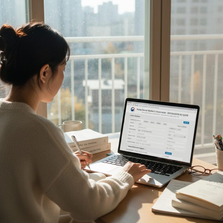 한국사회복지사협회 자격관리센터 홈페이지에서 온라인 자격신청서 작성 화면