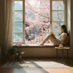 창문 너머로 따스한 봄 햇살이 비치는 사진