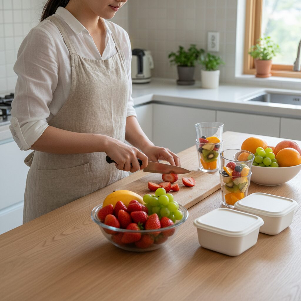 봄과일 컵과일 도시락 준비 과정 사진