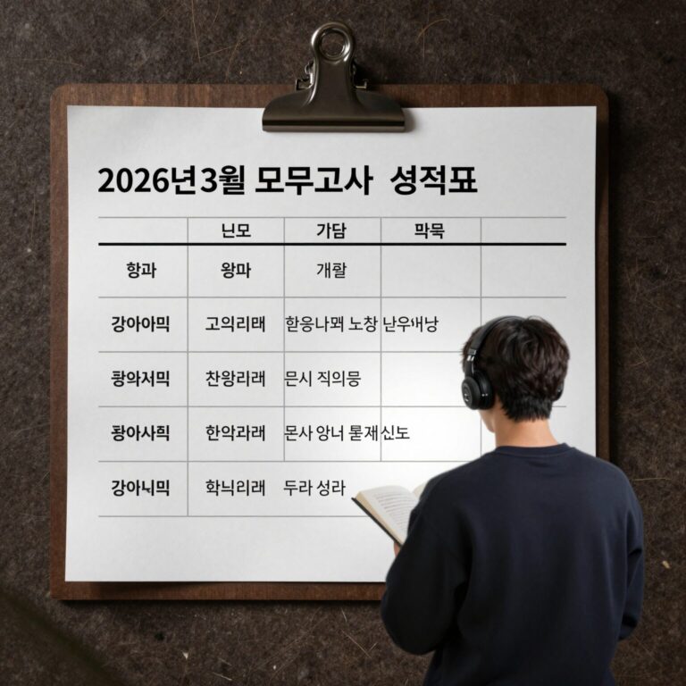 2026년 3월 모의고사 성적표를 보고 학습 계획을 세우는 학생
