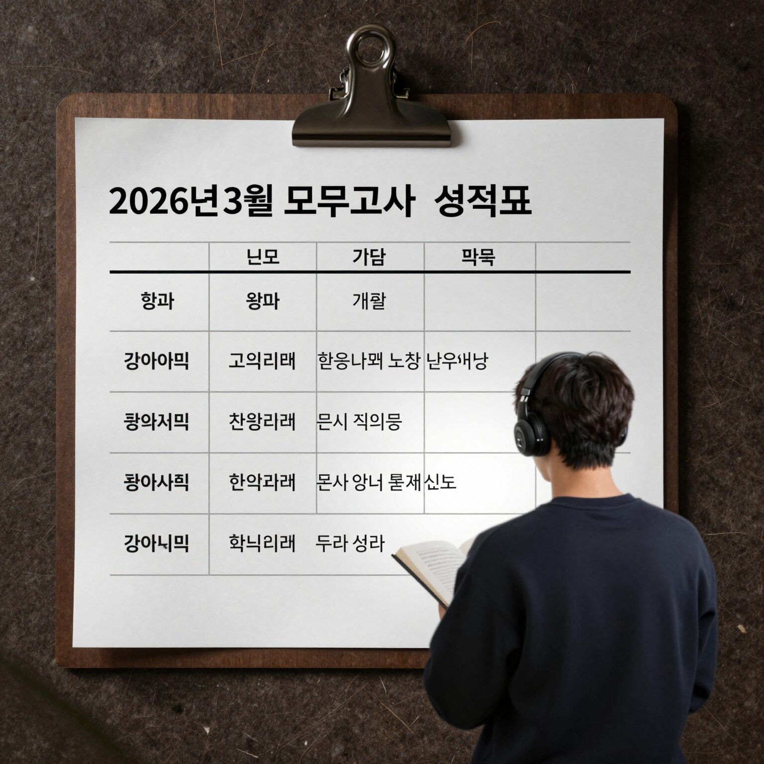 2026년 3월 모의고사 성적표를 보고 학습 계획을 세우는 학생