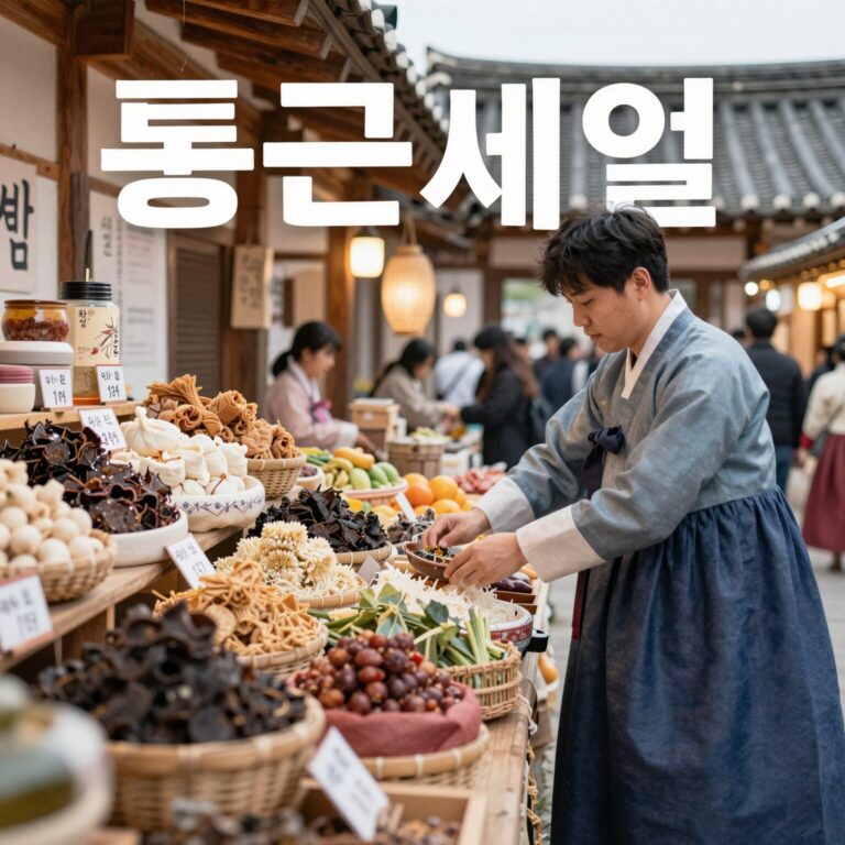 통큰세일 혜택을 받으며 전통시장에서 장보는 모습