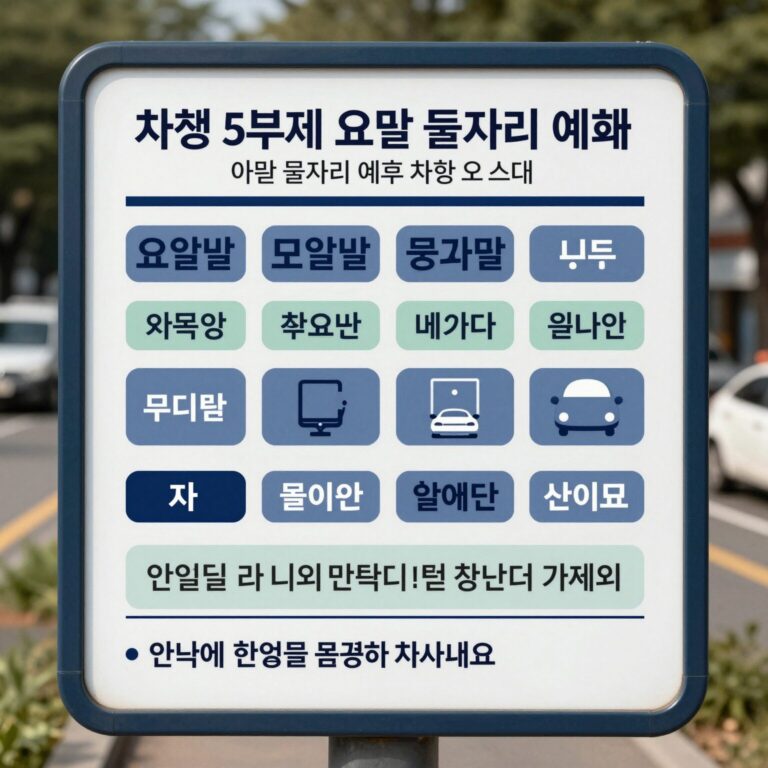 차량 5부제 요일별 번호판 끝자리와 예외 차량 안내 표