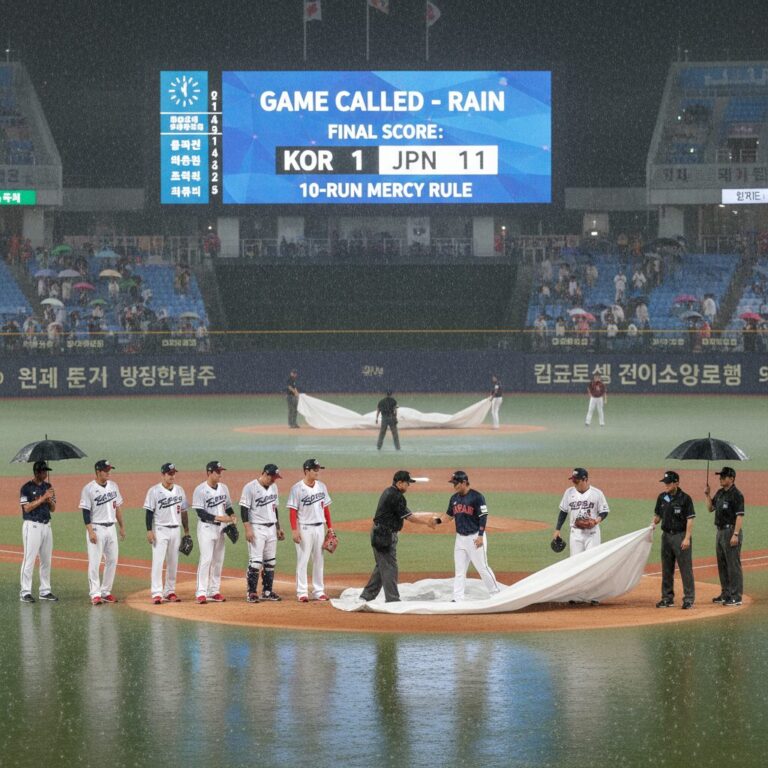 WBC 콜드게임이 선언된 경기 장면