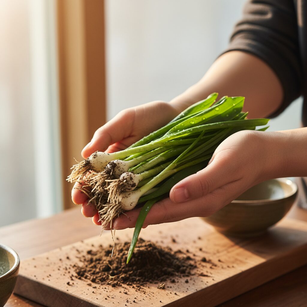 달래 효능 과학적 근거와 체질별 먹는 법 1 햇달래를 손에 올려놓고 신선함을 강조한 사진