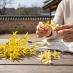 영춘화와 개나리의 꽃잎 개수와 모양 비교 사진