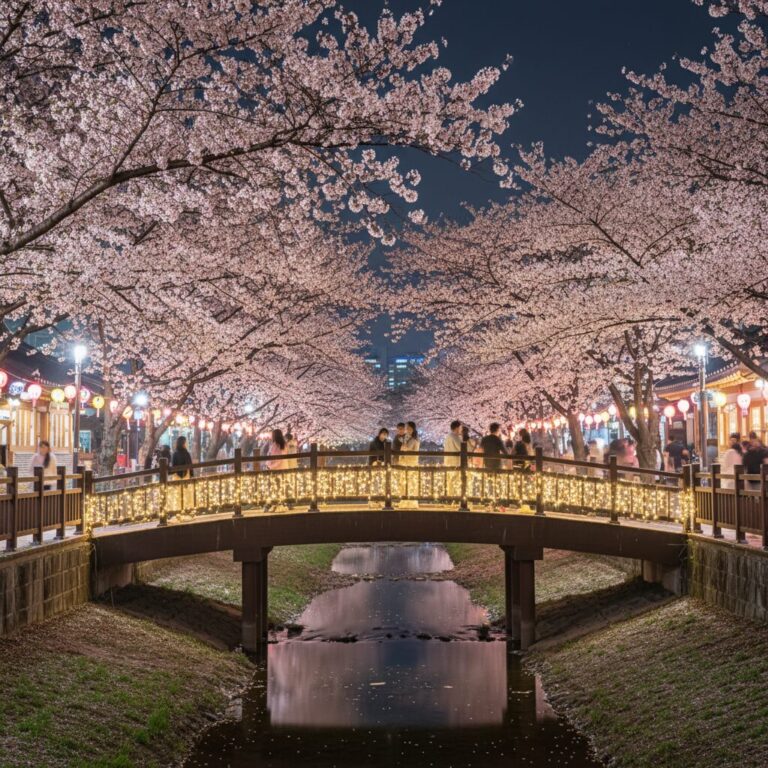 여좌천 로망스다리 벚꽃 터널 야경 풍경