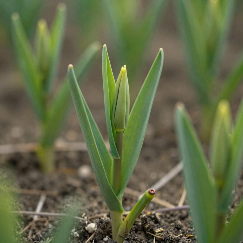 알리움 새순이 봄 정원에서 올라오는 모습