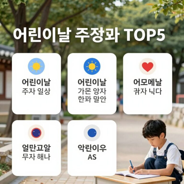 어린이날 주식 투자 일정과 관련주 TOP5를 한눈에 보여주는 인포그래픽