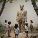 방정환 선생님 동상과 어린이들의 모습