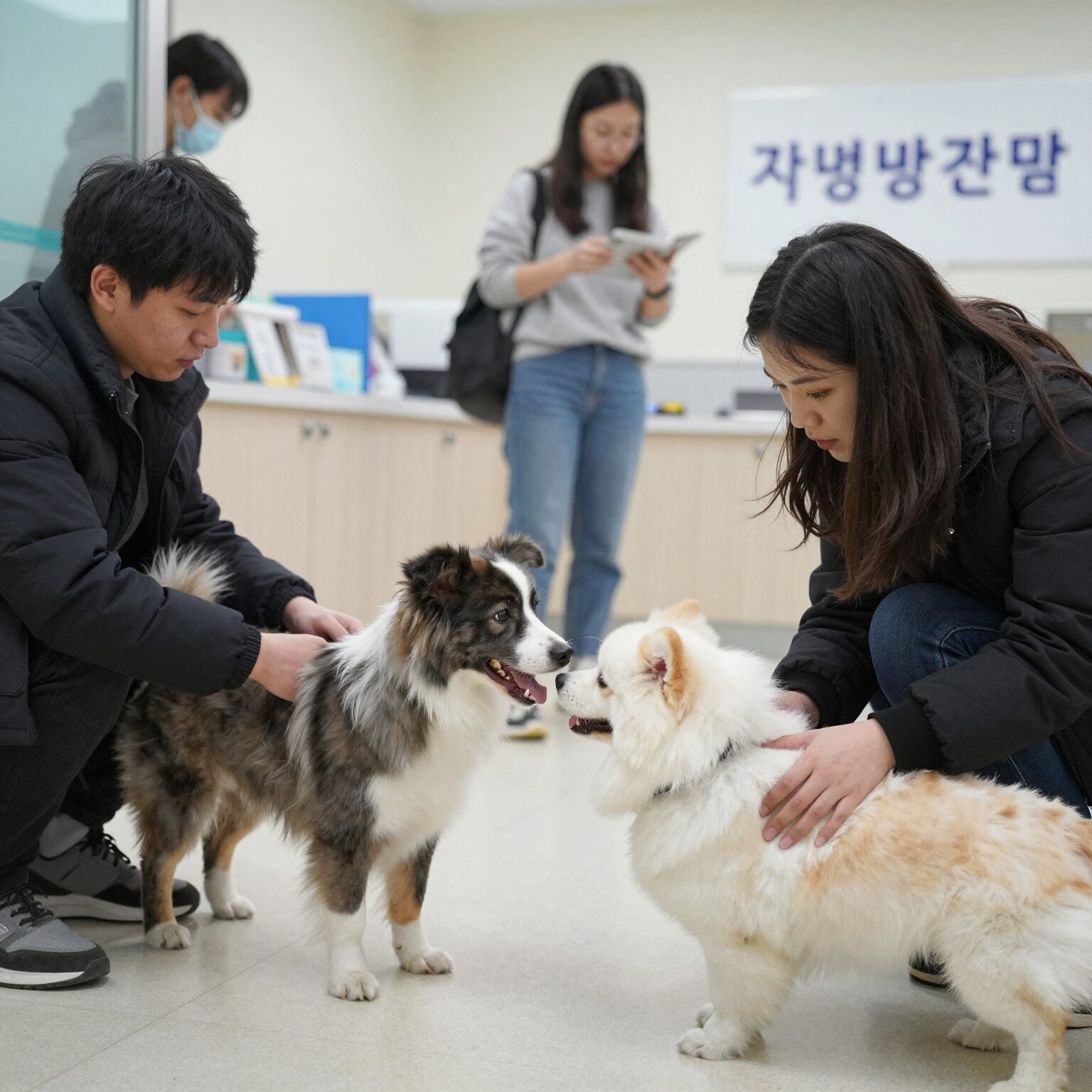 2026년 봄 반려견 광견병 무료 접종 시기와 방법 1 광견병 무료 접종을 받기 위해 지정 동물병원 대기실에서 대기하는 반려견과 보호자