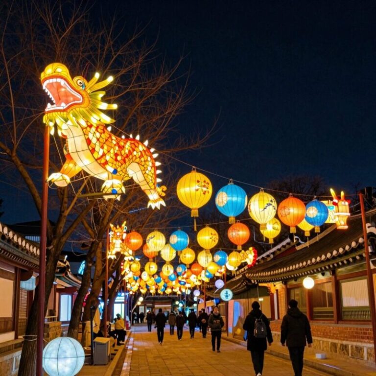 대구 동대사 오색 연등이 밤하늘을 수놓은 환상적인 야경 사진