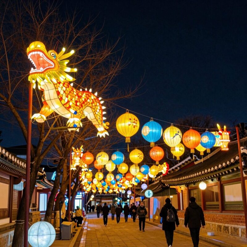 대구 동대사 오색 연등이 밤하늘을 수놓은 환상적인 야경 사진