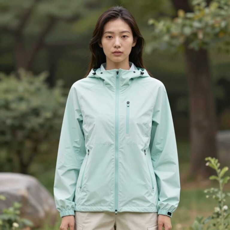 아이더 시어 여성 여름 자켓 라이트 민트 컬러로 일상 속 스타일링한 이미지