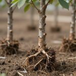 건강한 엄나무 묘목의 뿌리와 줄기 상태를 확인하는 모습