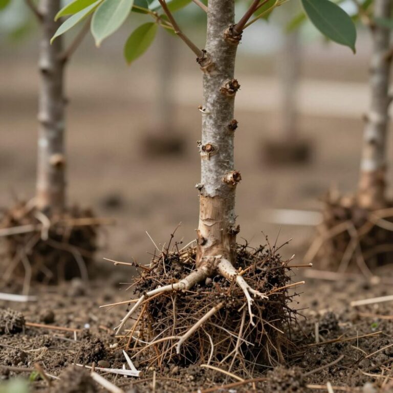 건강한 엄나무 묘목의 뿌리와 줄기 상태를 확인하는 모습
