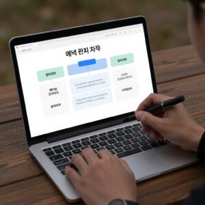 예산 관리 차트가 표시된 노트북과 다이어리 사진