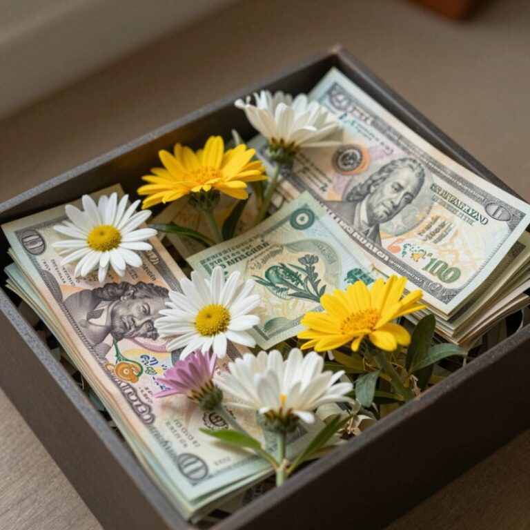 플라워용돈박스 구성품과 지폐를 말아 넣는 준비 과정