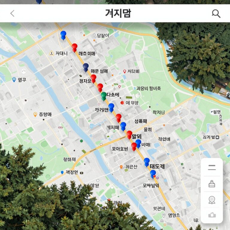 거지맵 웹사이트 화면 캡처, 지도 위에 다양한 색깔의 핀으로 표시된 가성비 식당들