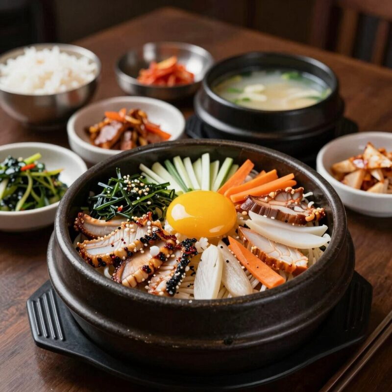 나고야 장어덮밥 히츠마부시와 백합탕, 타마고도후 등 다양한 사이드 메뉴가 담긴 테이블 풀세트