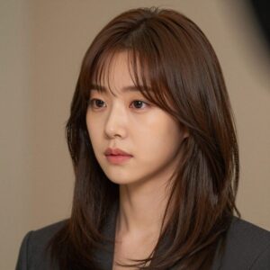 배우 임수정의 갈색톤 단발머리 스타일, 턱선 아래 길이에 부드러운 C컬이 들어간 모습