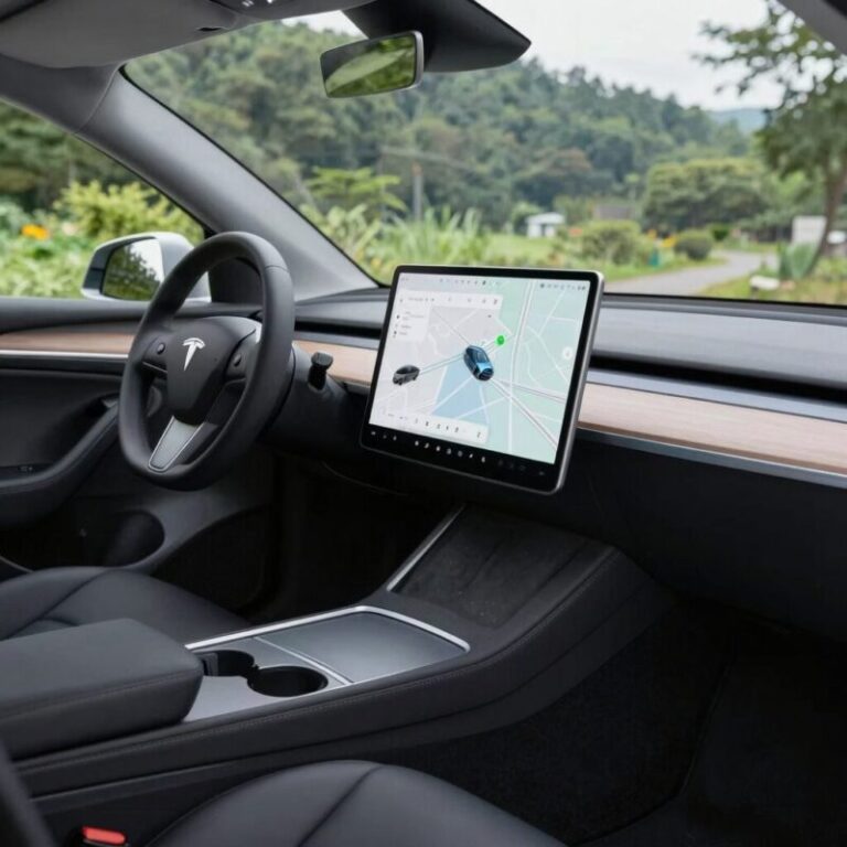 아이오닉 3의 듀얼 디스플레이와 플로팅 콘솔이 적용된 실내 전경