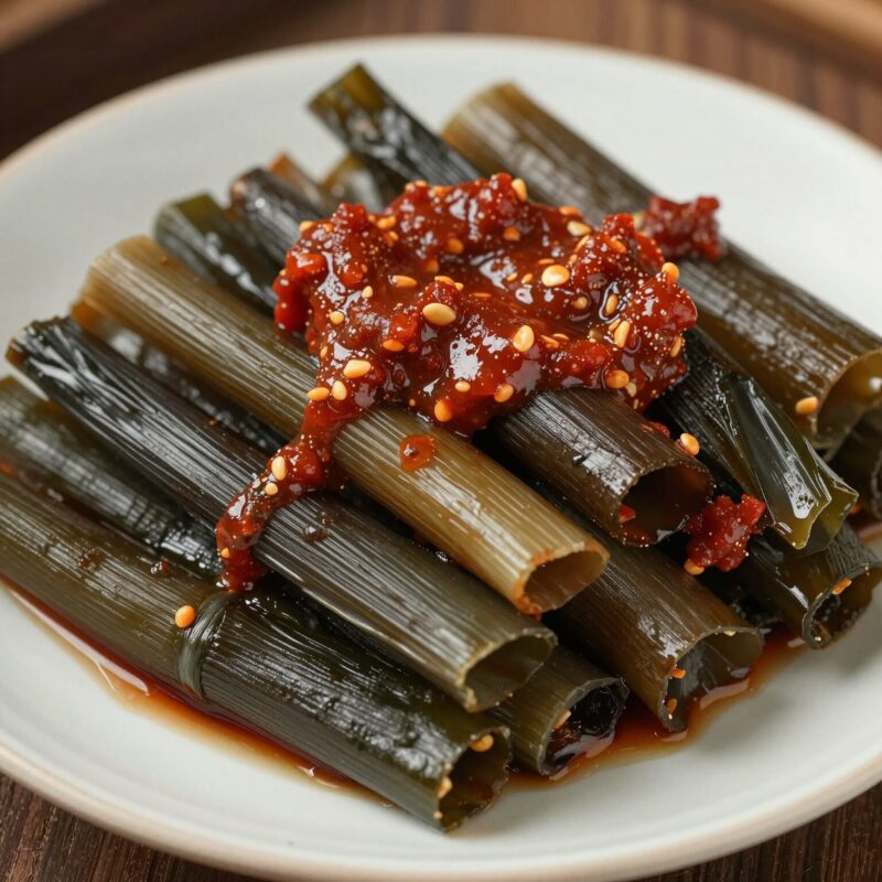 봄 보약 가죽나물 효능과 맛있게 먹는 방법 1 고추장 양념에 무친 가죽나물 무침이 접시에 담겨 있는 모습