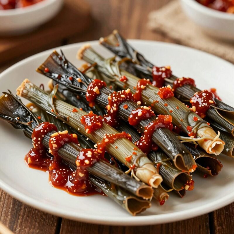 봄철 별미 가죽나물 장아찌 만들기와 요리법 1 말려서 꼬들꼬들해진 가죽나물과 고추장 양념을 버무리는 과정