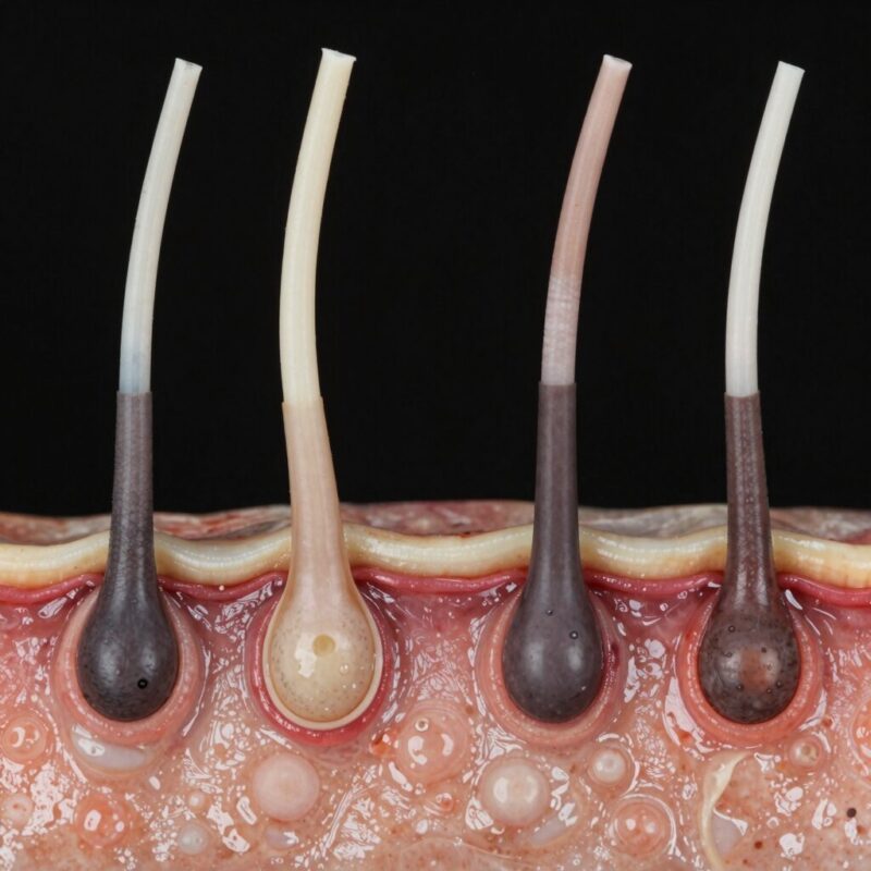 모발이식 모낭단위 비교 이미지. 하나의 모낭에 1~4개 모발이 포함된 구조를 설명