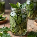 뽕잎순을 깨끗이 세척하고 데쳐서 유리병에 담근 장아찌 완성 사진