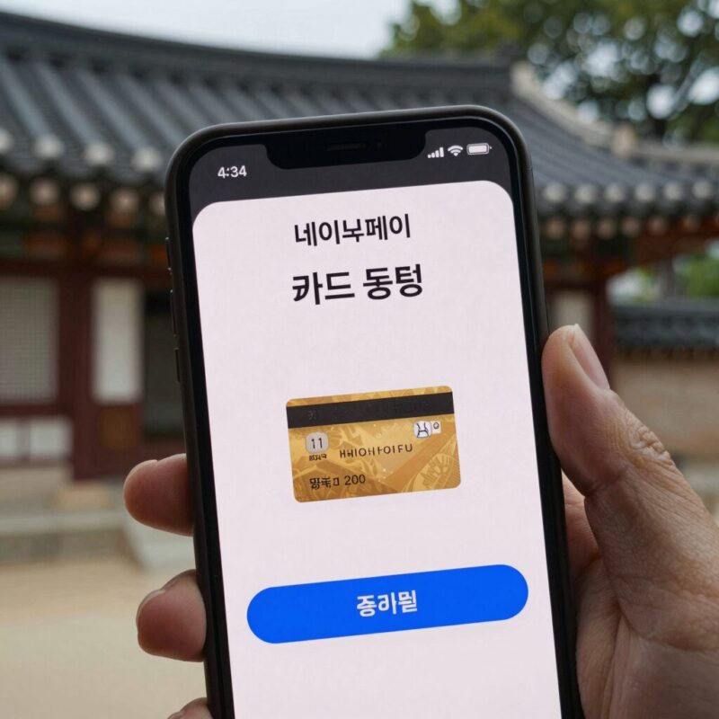 네이버페이 앱 카드 등록 화면에서 카드 촬영 버튼을 누르는 모습