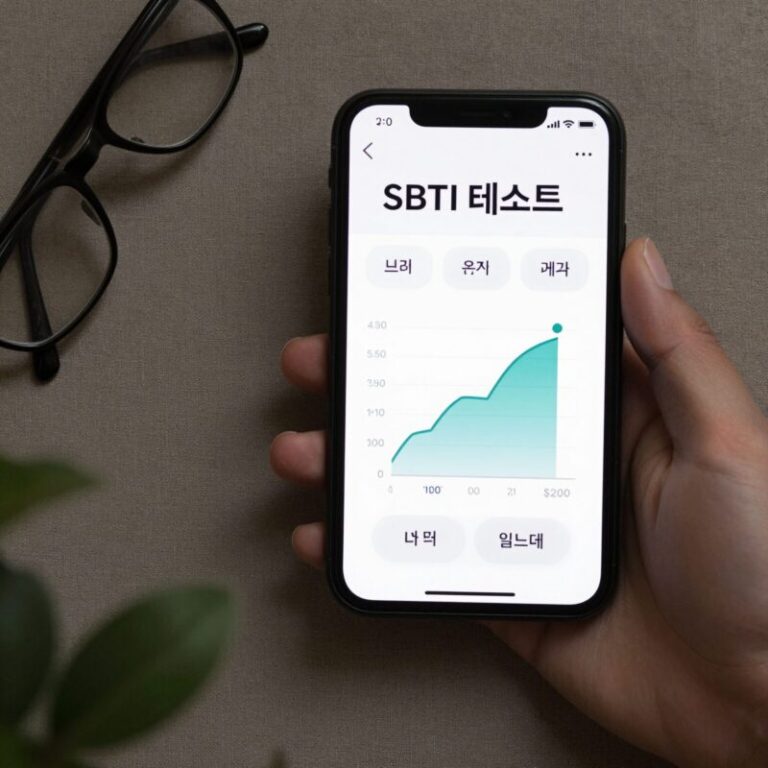 SBTI 테스트 결과 화면 예시로 네 글자 유형 코드와 그래프가 표시된 스마트폰 화면