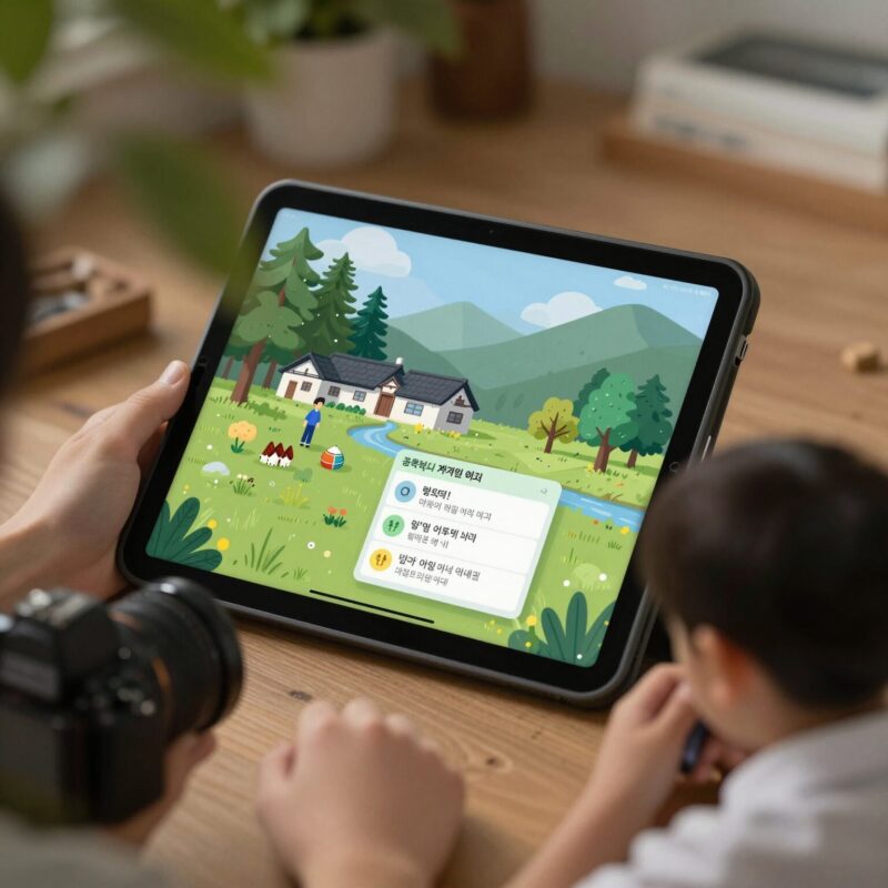 중2과학 공부법 성적 향상의 핵심 1 중2과학 개념 이해를 위한 3D 그래픽과 실험 영상이 포함된 태블릿 학습 화면