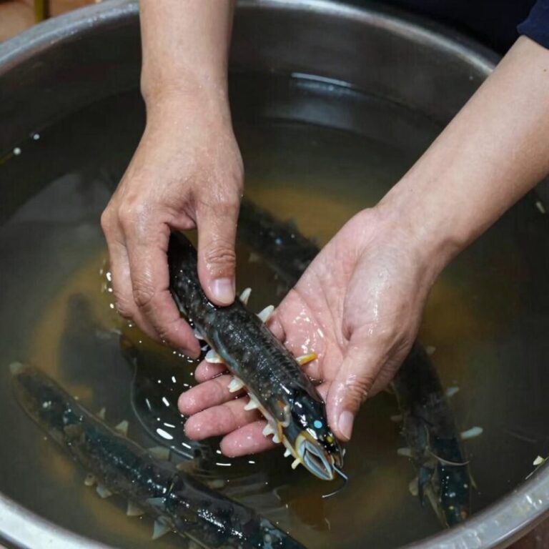 해삼 내장을 제거하고 깨끗이 씻는 과정