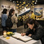 세월호 12주기 연결 전시회 순회 일정과 의미 세월호 추모 연결 전시회에서 관람객이 작품을 감상하고 방명록을 작성하는 모습