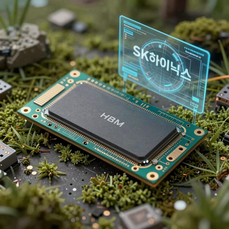 SK하이닉스 HBM 반도체 칩과 AI 서버 그래픽