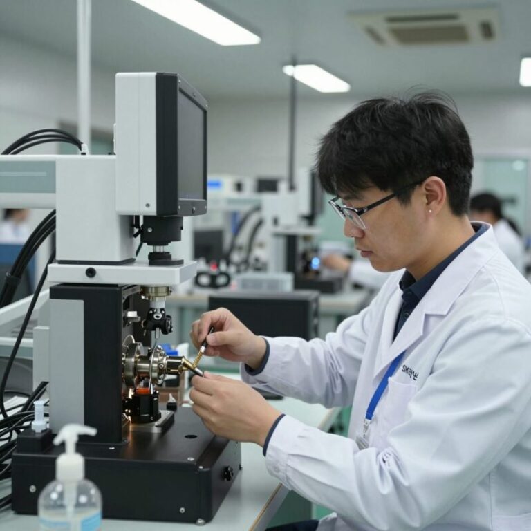 SK하이닉스 청정실에서 장비를 점검하는 기술직원의 모습