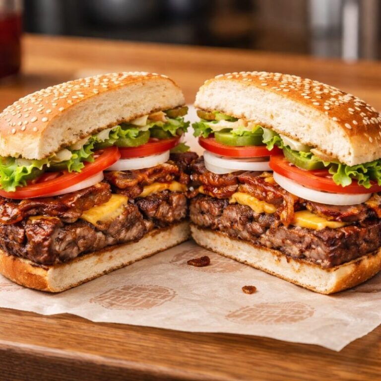 버거킹 스모크 비프립 와퍼 반으로 갈라 속재료 보이는 사진