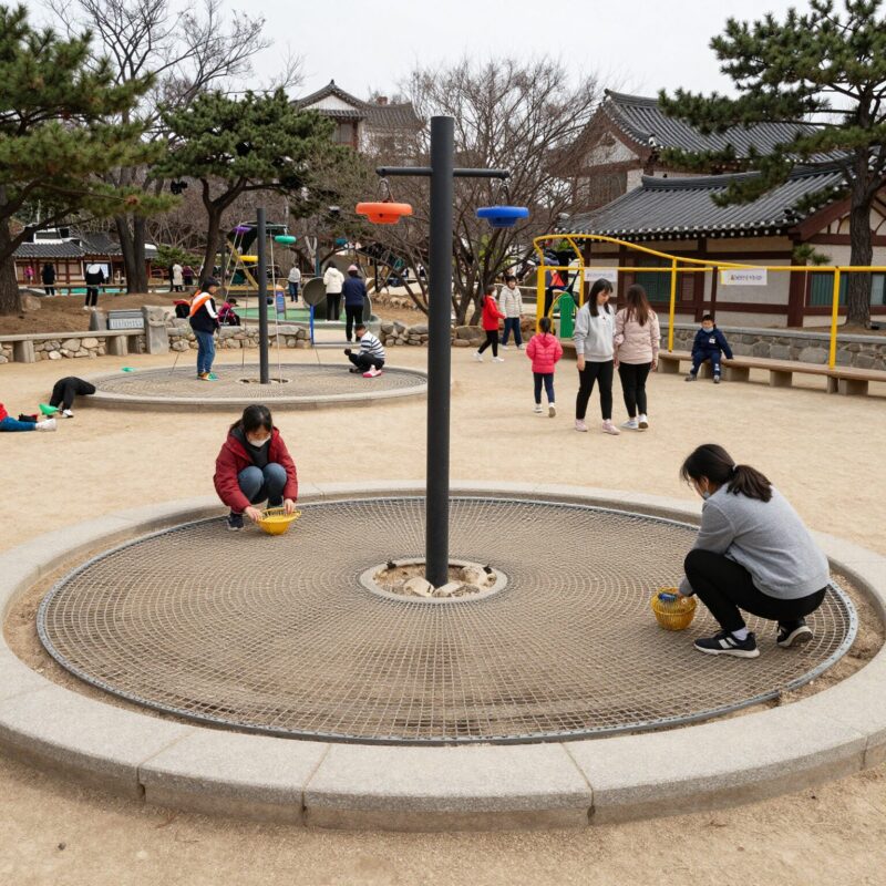 울산대공원 소풍마루 전경, 그물 놀이터와 짚라인이 보인다