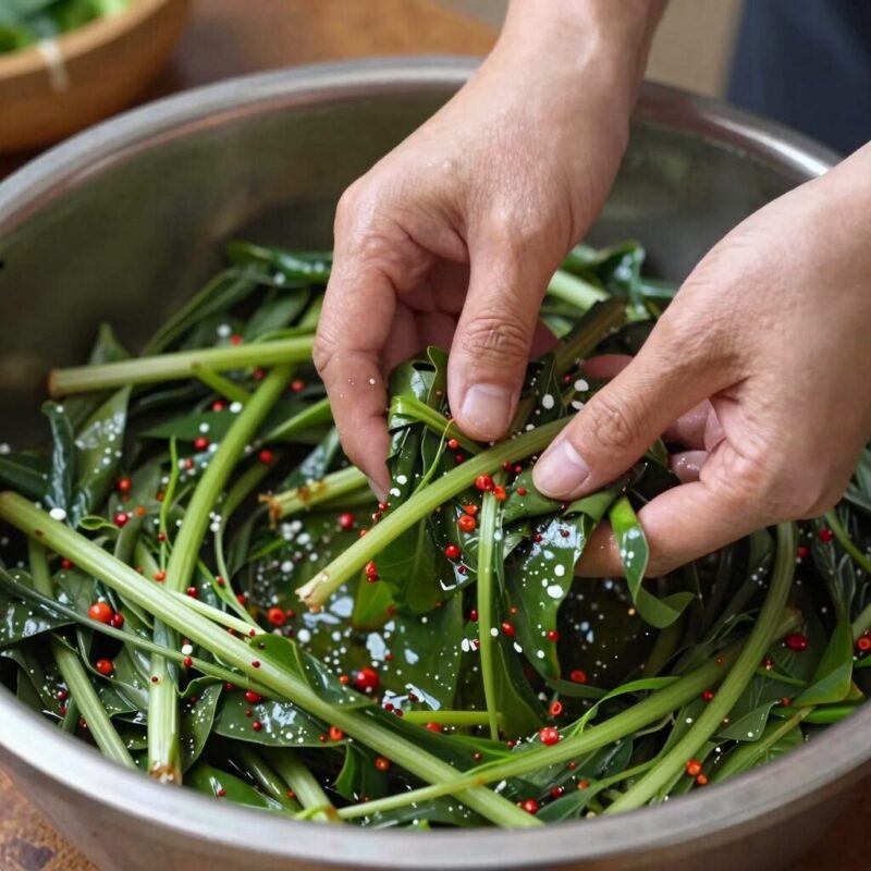 신선한 봄 열무김치 양념 버무리기 과정