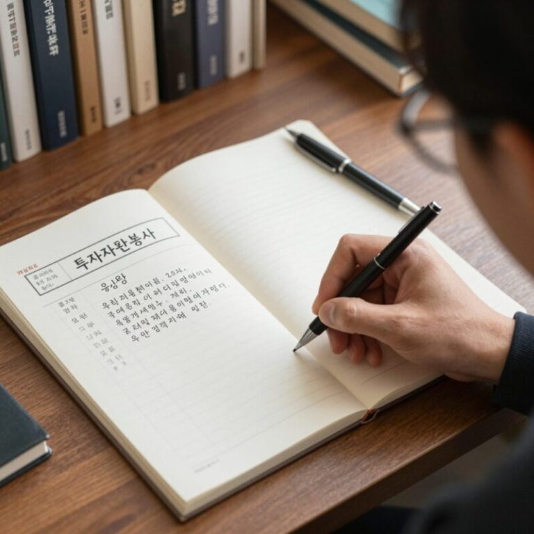 투자자산운용사 학습 계획표와 오답 노트가 놓인 책상