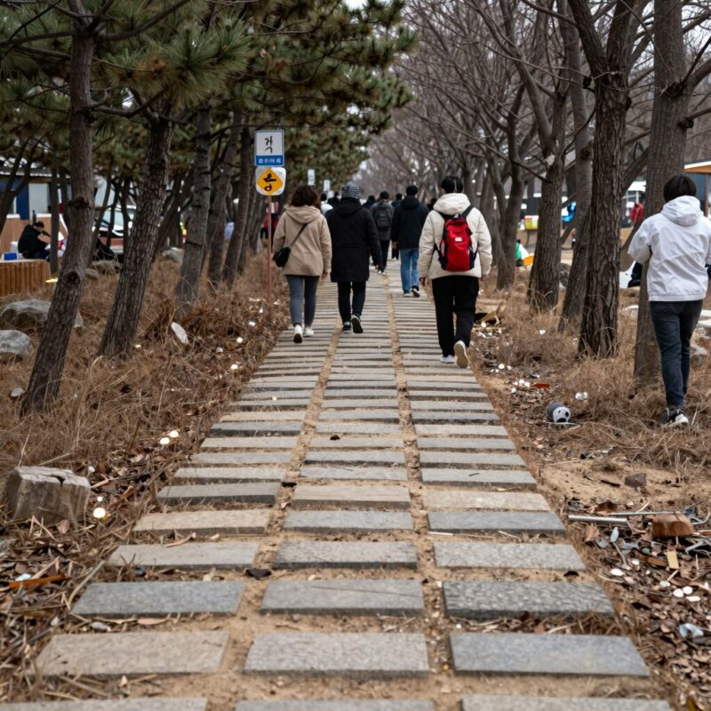2026년 4월 전남 축제 진도 신비의 바닷길과 신안 수선화 1 진도 신비의 바닷길 축제에서 바다가 갈라져 생긴 길을 사람들이 걸어가고 있는 광경