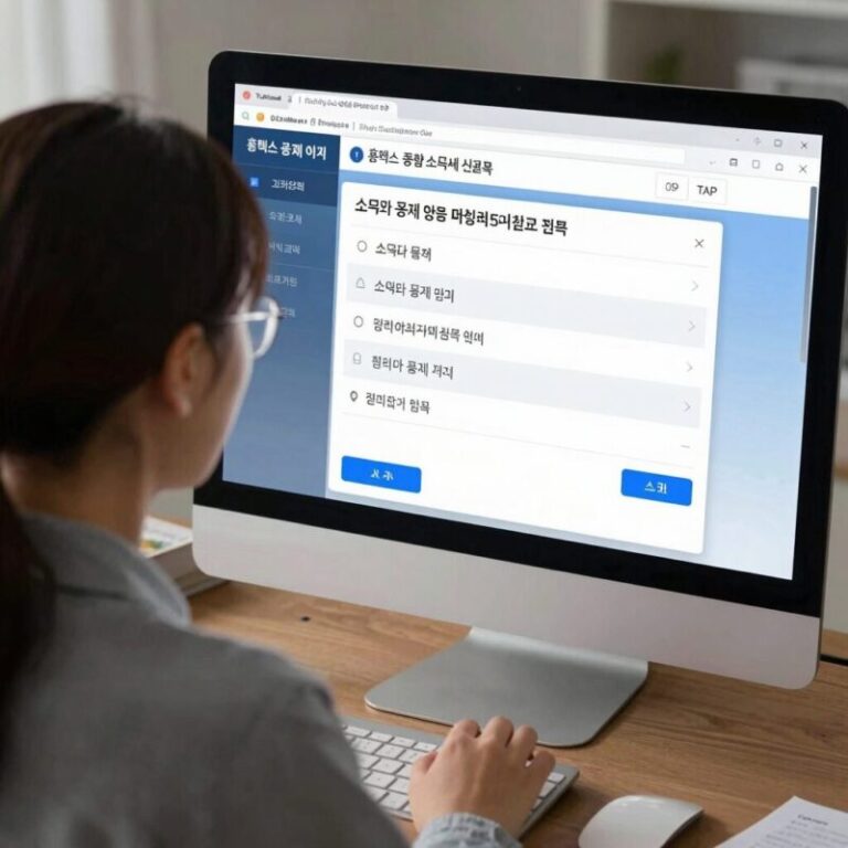홈택스 종합소득세 신고 화면에서 소득과 공제 항목을 입력하는 모습