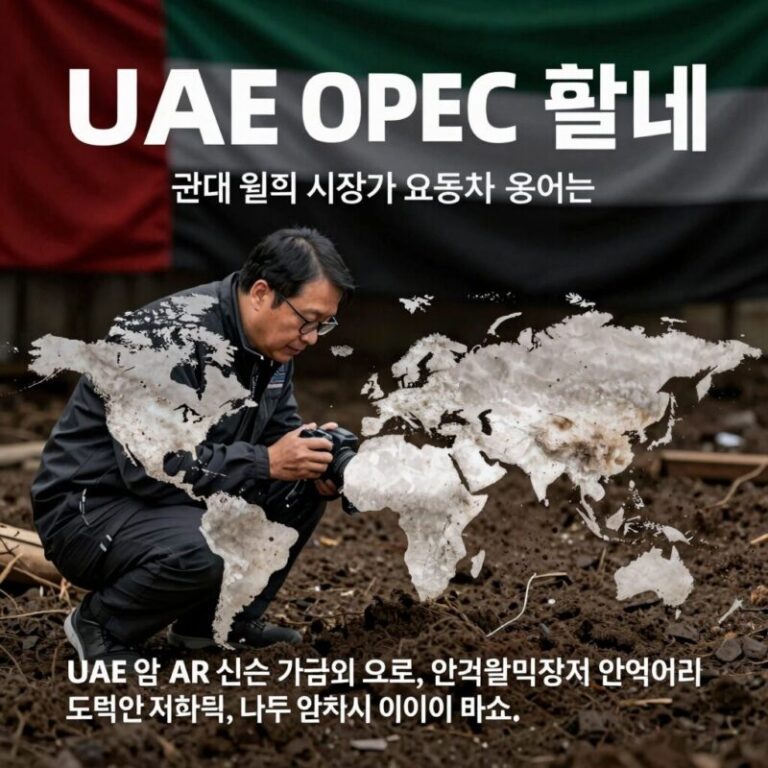 UAE의 OPEC 탈퇴 선언으로 국제 원유 시장이 요동치는 모습을 형상화한 그래픽 이미지
