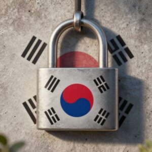 한미 정보 공유 중단 개념도, 미국과 한국 국기를 가린 자물쇠와 중단 표시